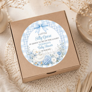A Little Silly Goose Blue Cottagecore Baby Shower Classic Round Sticker