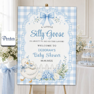 A Little Silly Goose Blue Cottagecore Baby Shower Poster
