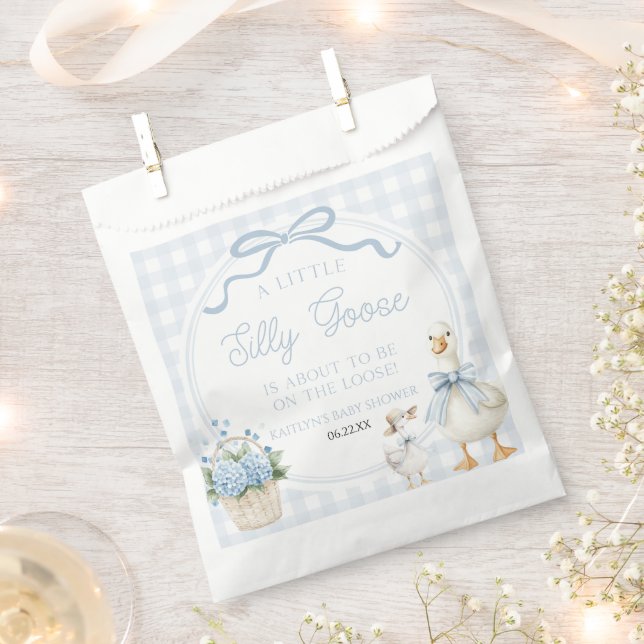 A Little Silly Goose Blue Floral Bow Baby Shower Favour Bag (Clipped)