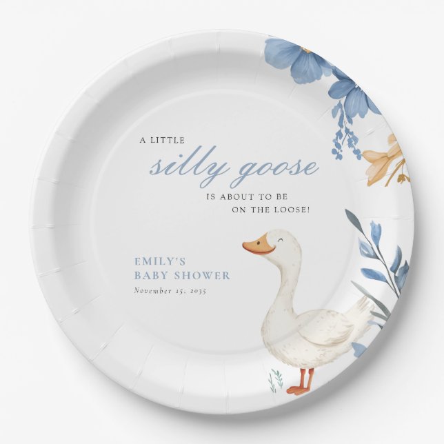 A Little Silly Goose Boy Baby Shower Paper Plate (Front)
