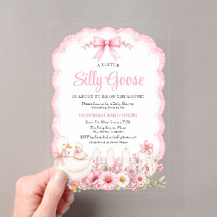 A Little Silly Goose Pink Cottagecore Baby Shower Acrylic Invitations