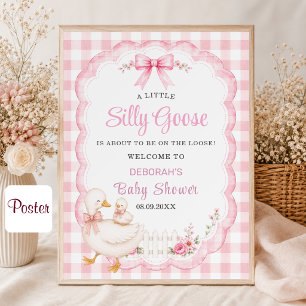 A Little Silly Goose Pink Cottagecore Baby Shower Poster