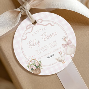 A Little Silly Goose Pink Floral Bow Baby Shower Favour Tags