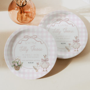 A Little Silly Goose Pink Floral Bow Baby Shower Paper Plate