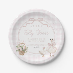 A Little Silly Goose Pink Floral Bow Baby Shower Paper Plate