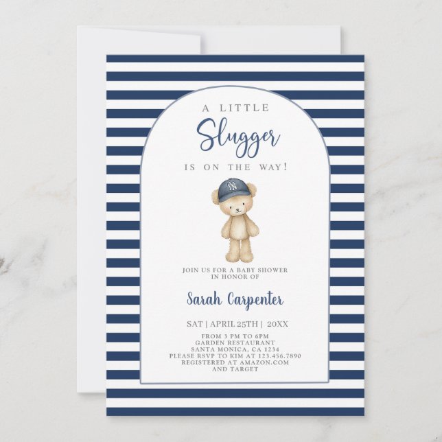 A Little Slugger Baseball Baby Shower Boy Invitation (Front)