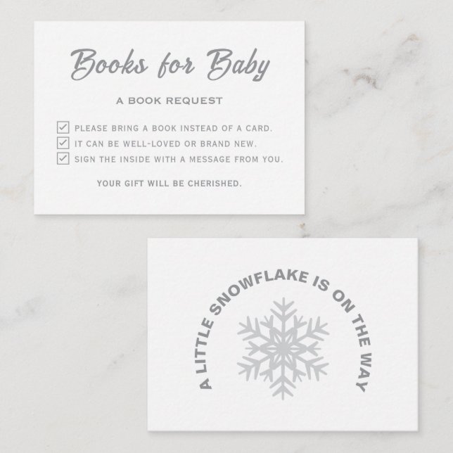 A Little Snowflake Baby Shower Please Bring A Book Enclosure Card (Front/Back)