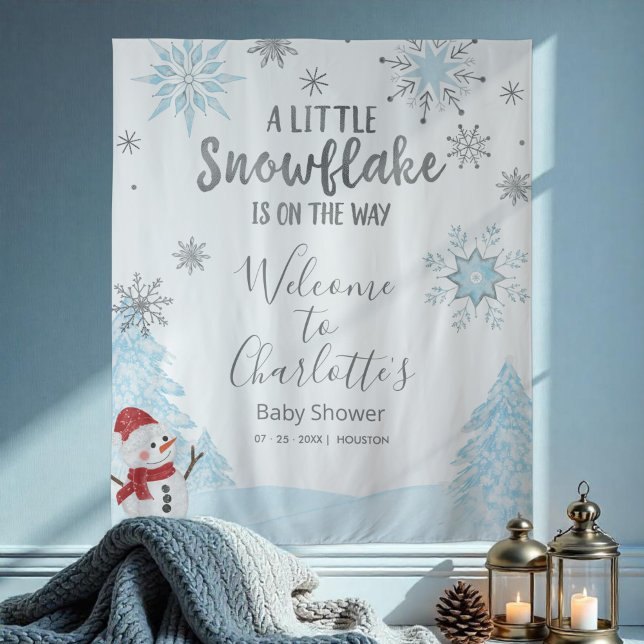A little snowflake Blue Baby Shower Backdrop Tapestry (Creator Uploaded)