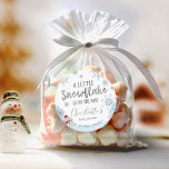 A little snowflake Blue Baby Shower Classic Round Sticker<br><div class="desc">Adorable calligraphy with snowflakes,  winter-themed baby shower invitations. Easy to personalised with your details. Check the collection to find matching items as enclosure cards.</div>