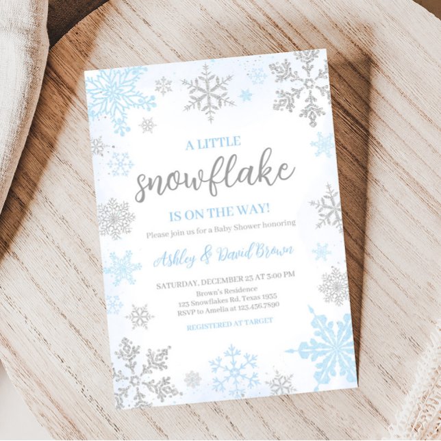 A Little Snowflake Blue Baby Shower  Invitation (Blue Snowflakes Baby Shower Invitation)