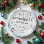 A little snowflake Blue Baby Shower Paper Plate<br><div class="desc">Adorable calligraphy with snowflakes,  winter-themed baby shower invitations. Easy to personalised with your details. Check the collection to find matching items as enclosure cards.</div>