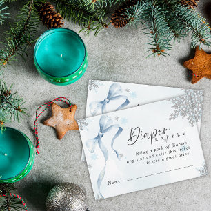 A little Snowflake Blue Bow Glitter Baby Shower Enclosure Card