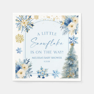 A Little Snowflake Blue Winter Baby Shower  Napkin
