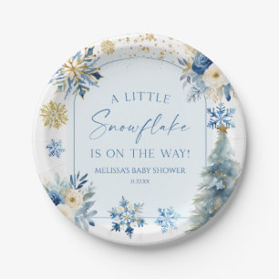 A Little Snowflake Blue Winter Baby Shower Paper Plate
