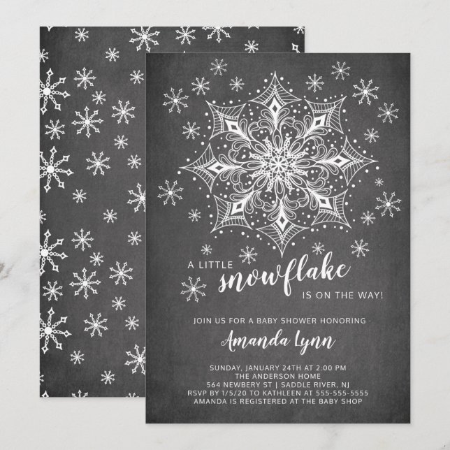 A Little Snowflake Chalkboard Baby Shower Invitation (Front/Back)