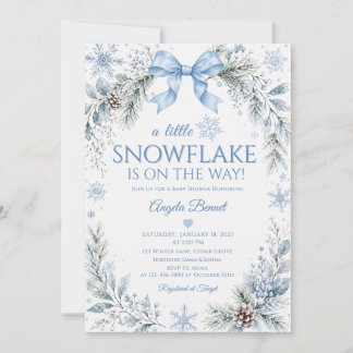 A Little Snowflake Dusty Blue Winter Baby Shower Invitation