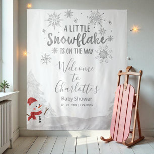 A little snowflake Grey Baby Shower Backdrop Tapestry