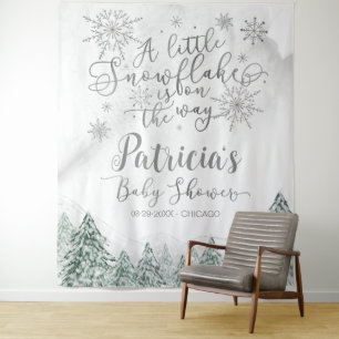 A little Snowflake Grey Baby Shower Backdrop Tapestry