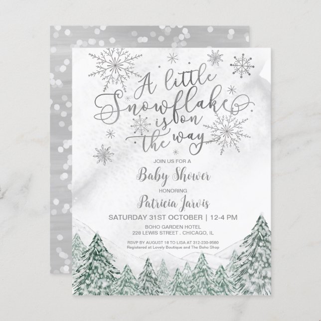A little Snowflake Grey Baby Shower Invitation (Front/Back)
