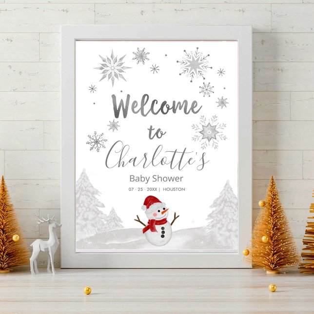 A little snowflake Grey Baby Shower Welcome Sign (Creator Uploaded)
