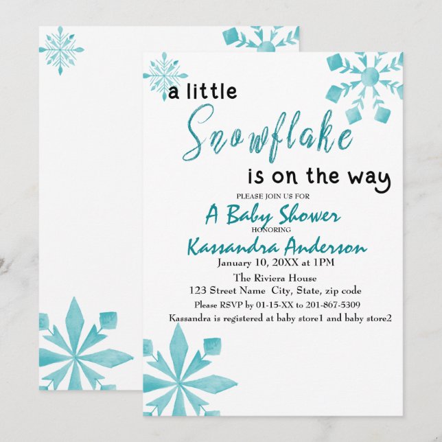 A Little Snowflake Is On The Way Baby Shower Invitation (Front/Back)