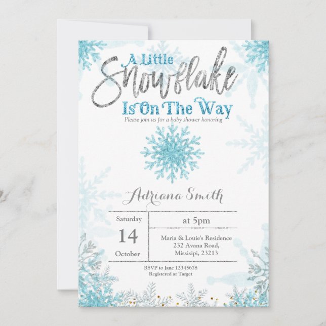 A little snowflake is on the way baby shower mint invitation (Front)