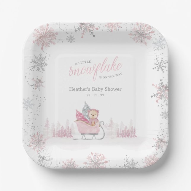 A little snowflake is on the way baby shower paper plate (Front)