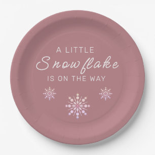 A Little Snowflake is on the Way Dusty Rose  Paper Plate