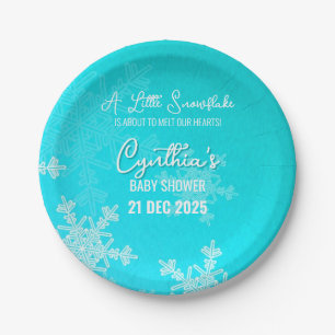 A Little Snowflake Minimalist Blue Pattern Paper Plate