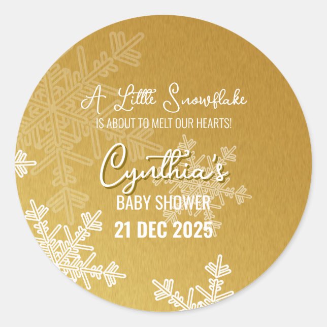 A Little Snowflake Minimalist Golden Pattern  Classic Round Sticker (Front)