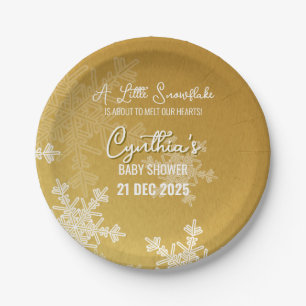 A Little Snowflake Minimalist Golden Pattern Paper Plate