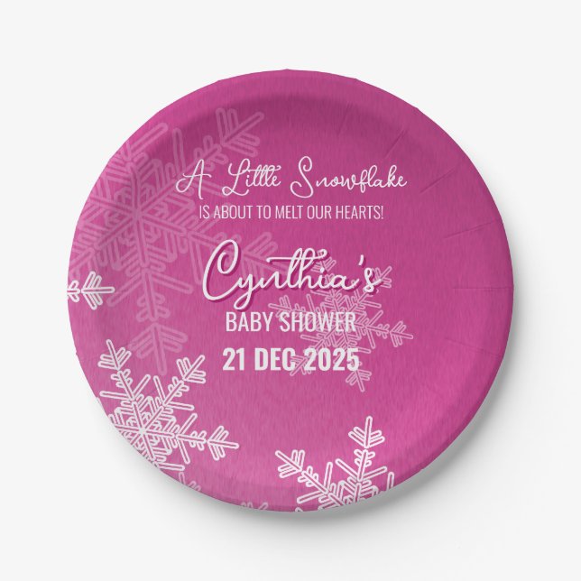 A Little Snowflake Minimalist Pink Pattern  Paper Plate (Front)