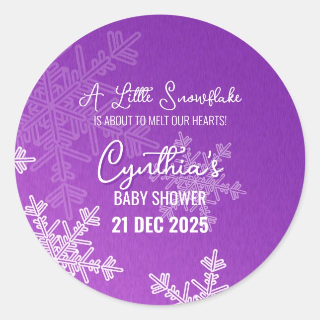 A Little Snowflake Minimalist Purple Pattern  Classic Round Sticker (Front)