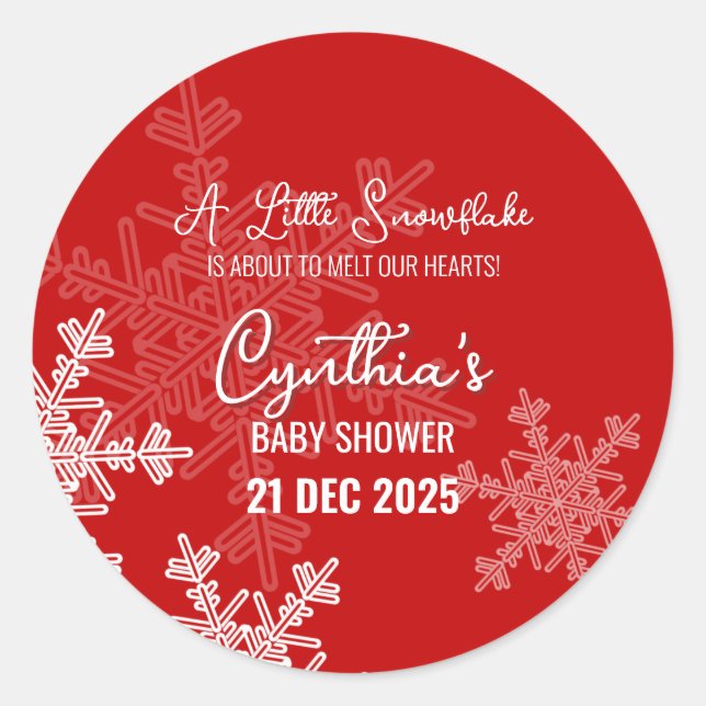 A Little Snowflake Minimalist Red Pattern  Classic Round Sticker (Front)