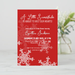 A Little Snowflake Minimalist Red Pattern  Invitation