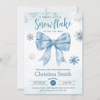 A Little Snowflake On The Way Blue Baby Boy Shower Invitation