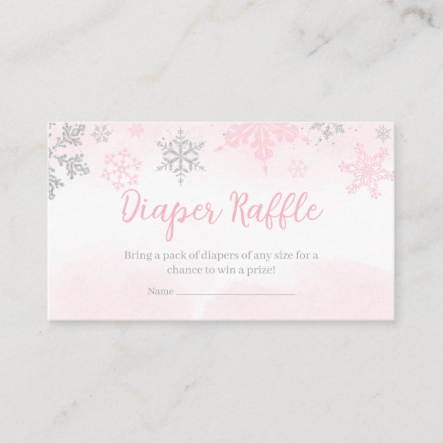 A Little Snowflake Pink Baby Shower Diaper Raffle Enclosure Card (Front)
