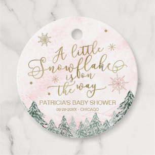 A little Snowflake Pink Baby Shower Favour Tags
