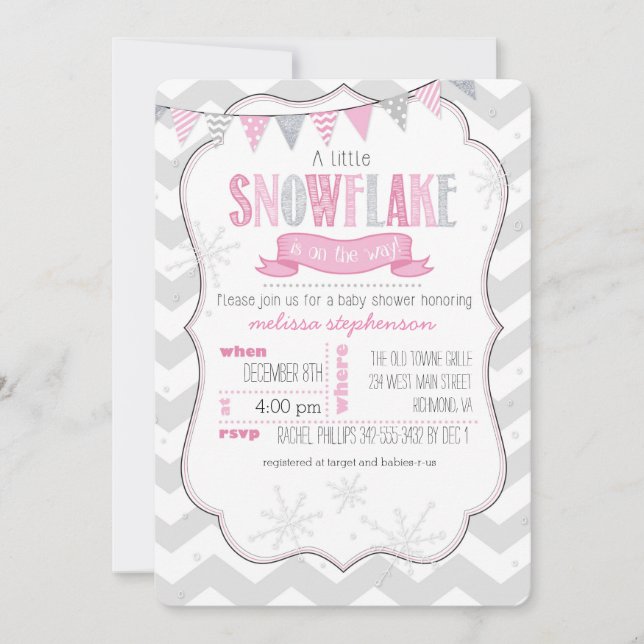 A Little Snowflake Pink Baby Shower Invitation (Front)