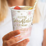 A little snowflake Pink Baby Shower Paper Cups<br><div class="desc">Adorable calligraphy with snowflakes,  winter-themed baby shower invitations. Easy to personalised with your details. Check the collection to find matching items as enclosure cards.</div>