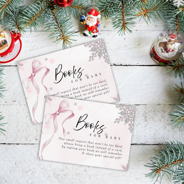 A little Snowflake Pink Bow Glitter Baby Shower Enclosure Card (Creator Uploaded)
