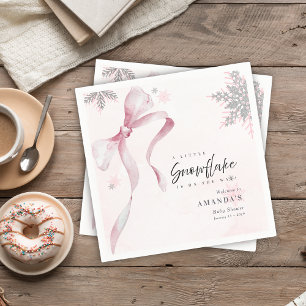 A little Snowflake Pink Bow Glitter Baby Shower  Napkin