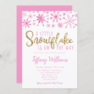 A Little Snowflake Pink Gold Baby Shower Invitation