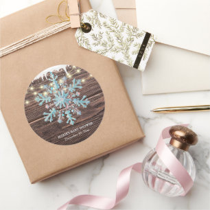 A Little Snowflake Rustic Winter Baby Shower Classic Round Sticker