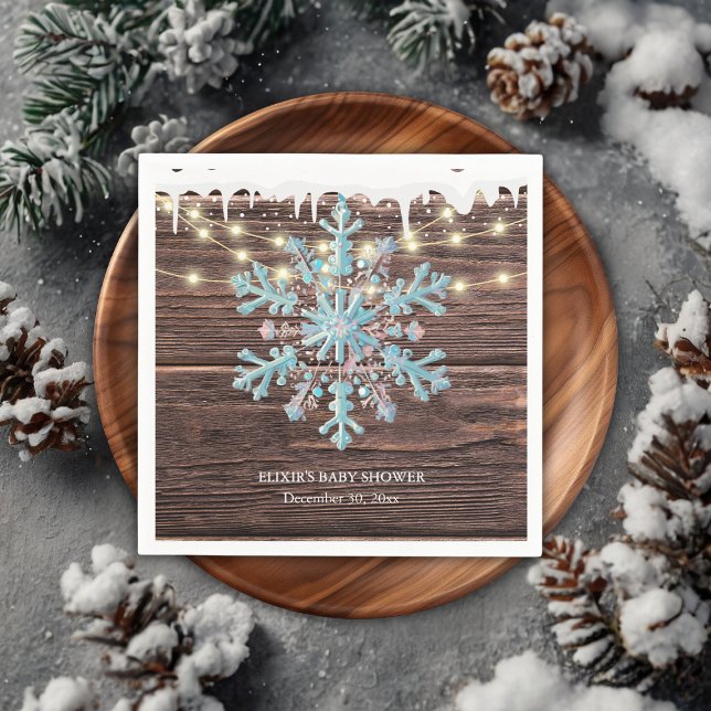 A Little Snowflake Rustic Winter Baby Shower Napkin (Creator Uploaded)