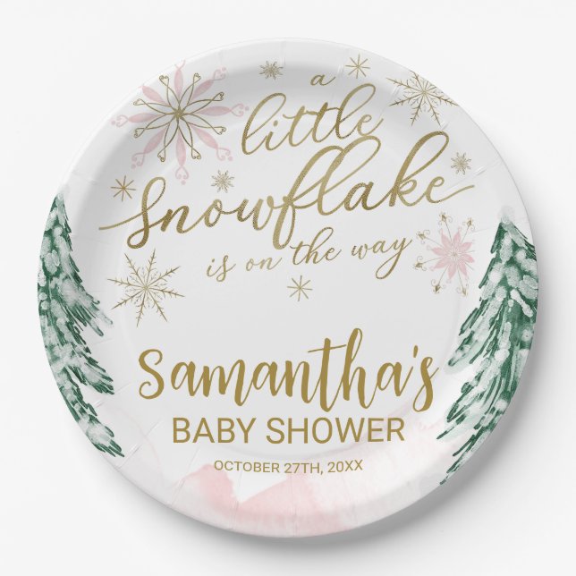 A little snowflake Winter Baby Shower Paper Plate (Front)