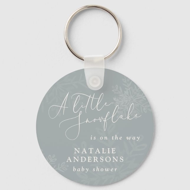 A little snowflake winter baby shower party  keychain (Front)
