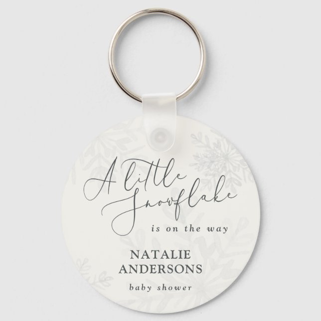 A little snowflake winter baby shower party keychain (Front)