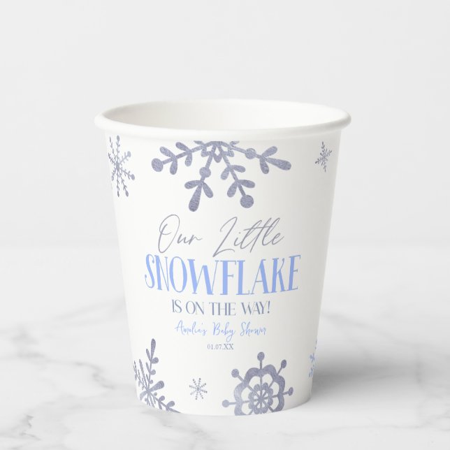 A Little Snowflake Winter Blue Baby Shower Paper Cups (Front)