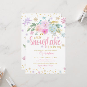 A Little Snowflake Winter Floral Baby Girl Shower Invitation